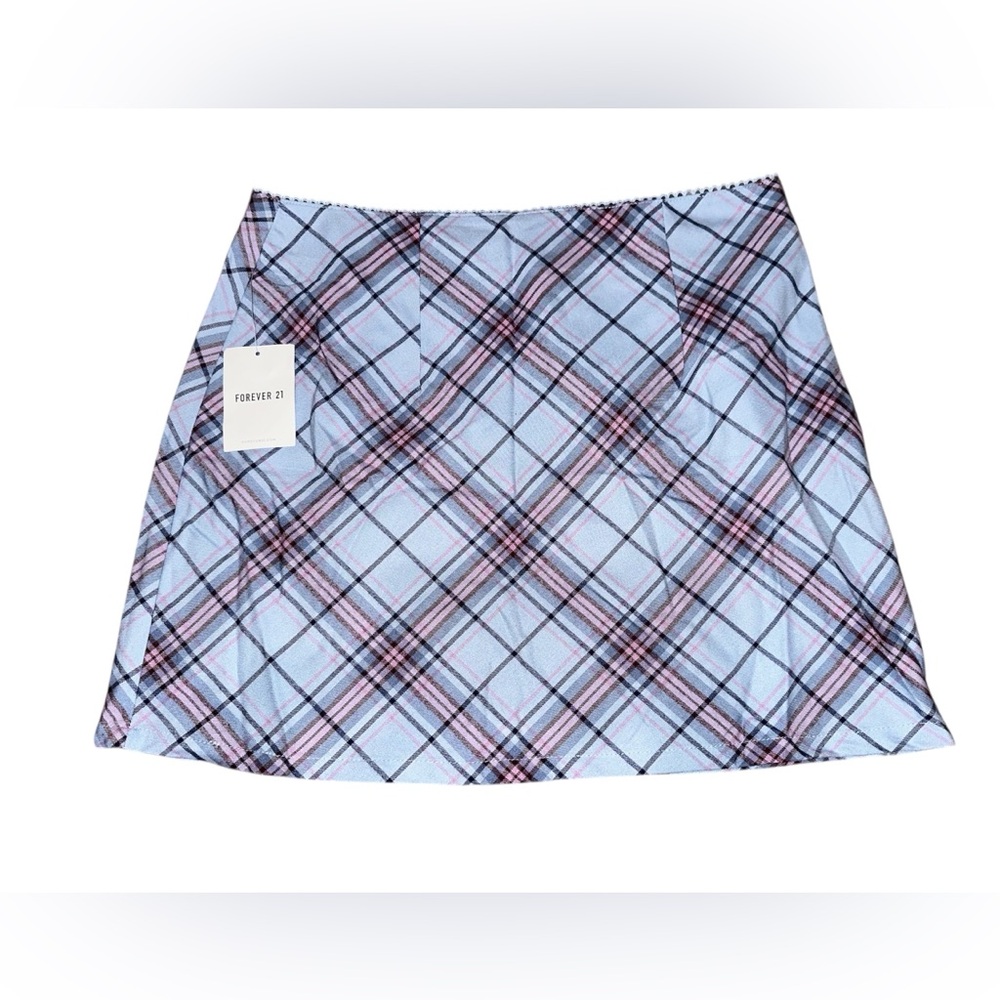Forever 21 Light Blue and Pink Plaid Mini Skirt